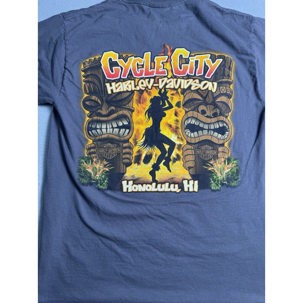 Vintage Faded Gray Harley Davidson Motor Cycles City Hawaii Beefy Tee Shirt Y2K